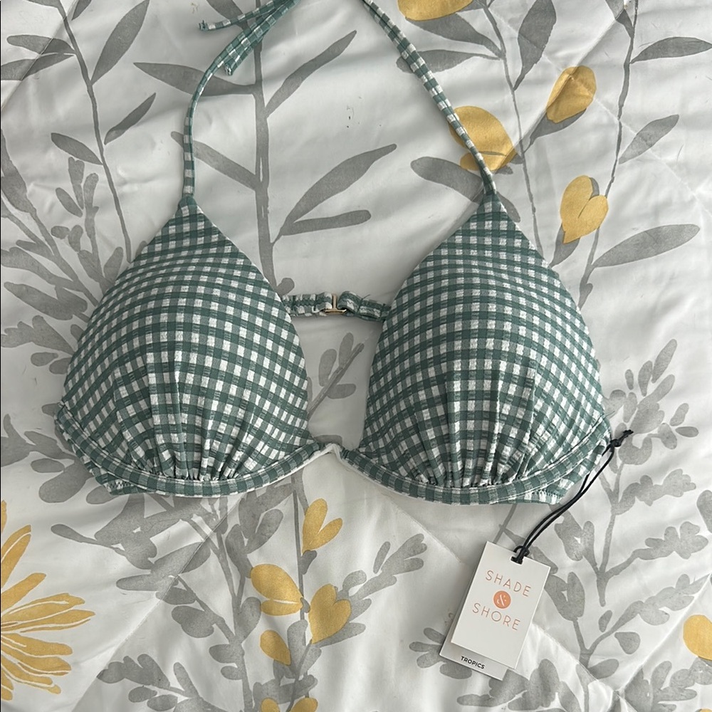 Shade & Shore Teal Gingham Bikini Top